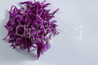 Chopped red cabbage on a white background