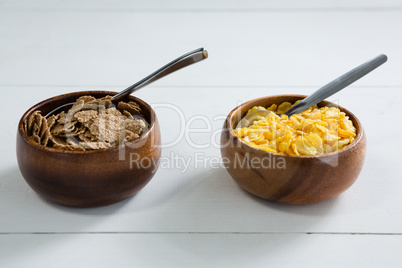 Wheat flakes and wheaties cereal in bowl