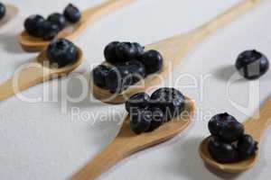 Blueberries arranged in a spoon on white background