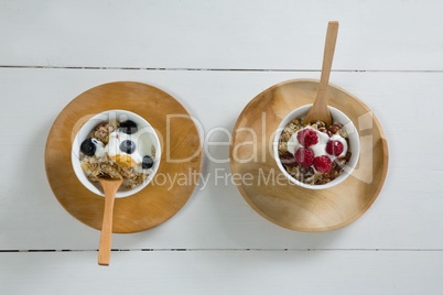 Two bowls of breakfast cereals