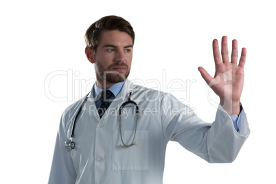 Male doctor using invisible screen