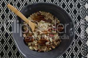 Bowl of breakfast cereals with spoon