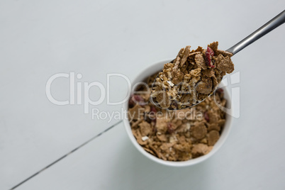 Breakfast cereal on spoon