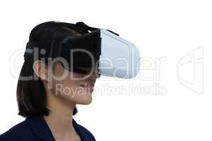 Businesswoman using virtual reality headset