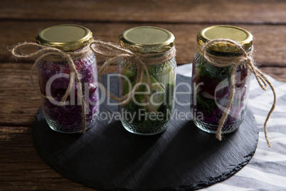Collection of canned vegetables in glass jars