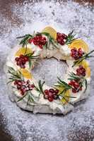 Christmas wreath made of meringue