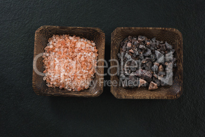 Halite and black salt in bowl