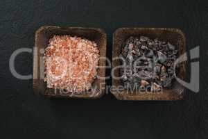 Halite and black salt in bowl