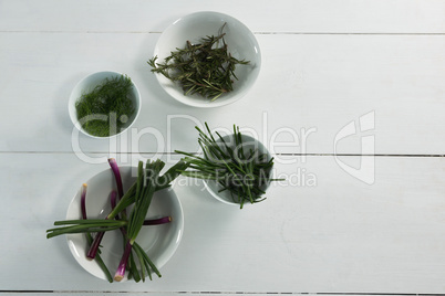 Various herbs in bowl