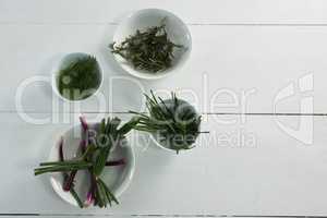 Various herbs in bowl