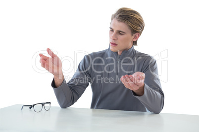 Businessman analysing invisible product