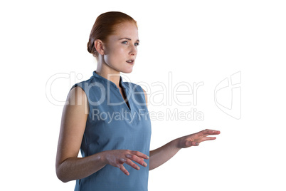 Businesswoman working on imaginary screen