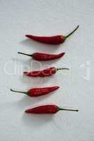 Red chili arranged in a row