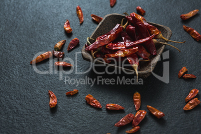 Dried red chili pepper in bowl