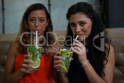 Portrait of happy friends drinking mocktail