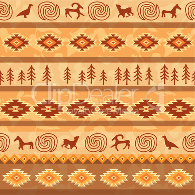Aztec seamless pattern with animals silhouette. Tribal geometric
