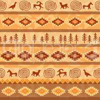 Aztec seamless pattern with animals silhouette. Tribal geometric