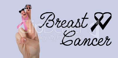 Composite image of cropped hand of woman with pnik breast cancer awareness ribbon