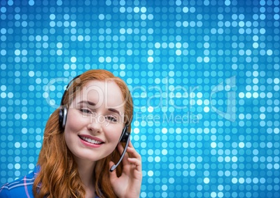 Customer care service woman with blue background