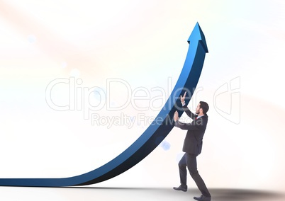 businessman pushing blue arrow