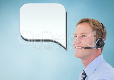 Customer care service man with chat bubble