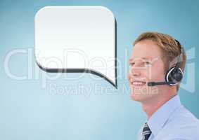 Customer care service man with chat bubble