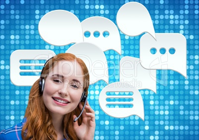 Customer care service woman with chat bubbles