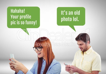 Couple texting about funny pictures