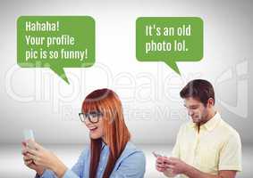 Couple texting about funny pictures