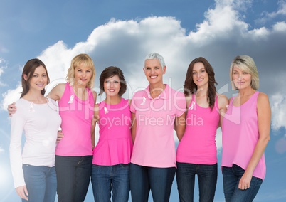 Breast cancer women with sky clouds background