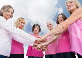 Breast cancer women with sky clouds background