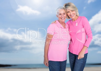 Breast cancer women with sky clouds background