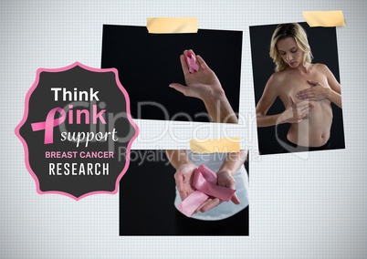 Think pink support text and Breast Cancer Awareness Photo Collage