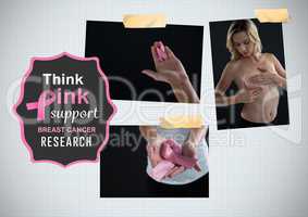 Think pink support text and Breast Cancer Awareness Photo Collage