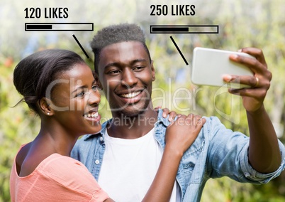 Couple on phone with Likes status bars