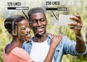 Couple on phone with Likes status bars