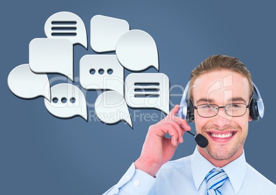 Customer care service man with chat bubbles