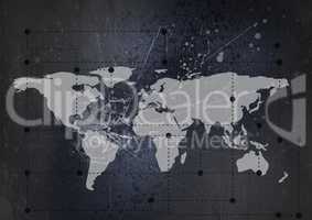 World map with connectors on grunge background