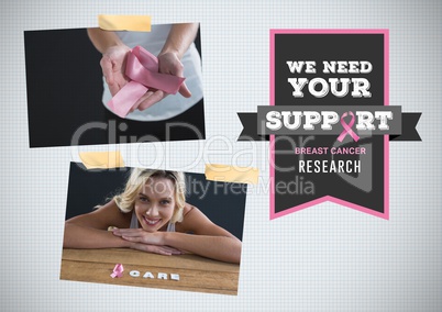 Support research text and Breast Cancer Awareness Photo Collage