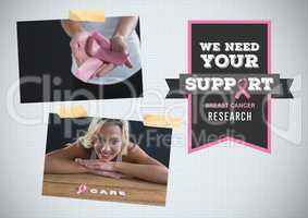 Support research text and Breast Cancer Awareness Photo Collage