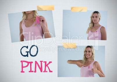 Go pink text and Breast Cancer Awareness Photo Collage