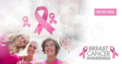 Find out more button with Text and Pink ribbons with breast cancer awareness women