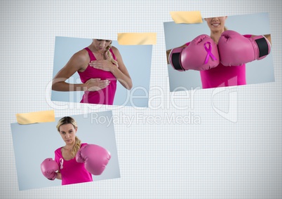 Breast Cancer Awareness Photo Collage with woman wearing boxing gloves