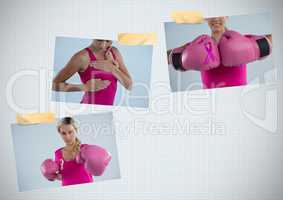Breast Cancer Awareness Photo Collage with woman wearing boxing gloves