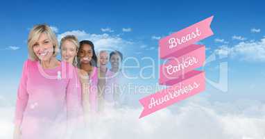 Text of Breast cancer awareness women with transition of sky