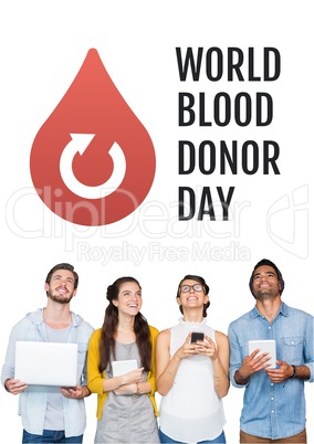 Group of people with world blood donor day and blood donation graphic