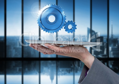Holding tablet with cog gears Holding tablet with cog gears