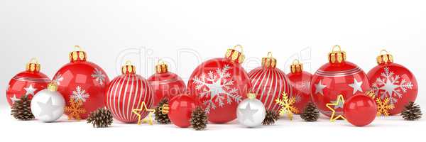 3d render - red and silver christmas baubles over white backgrou