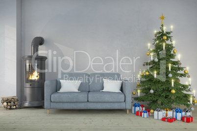 3d interior render of scandinavian living room - christmas - pla
