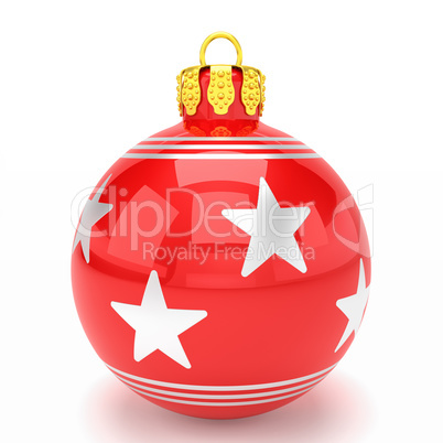 3d render - red christmas bauble over white background